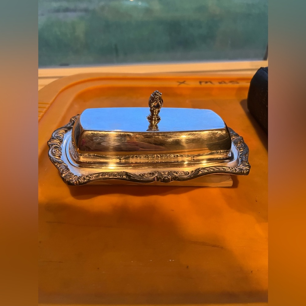 Vintage Old English By Poole Ornate Butter Dish Glass Insert